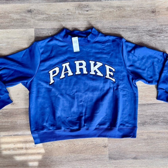 Parke Denim White Varsity Mock Neck Sweatshirt Size XXL, NWT - Picture 4 of 8